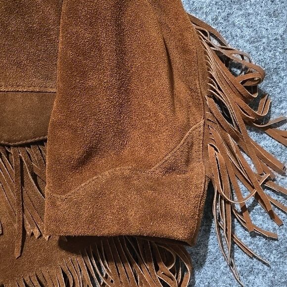 VTG Leather Suede Fringe Jacket Sz44 Montgomery Ward Snap Western Hippie Cowboy - Picture 4 of 13